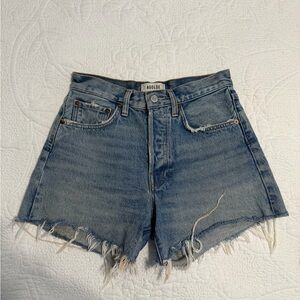 Agolde Mid-High Rise Distressed Denim Shorts in Faded Blue